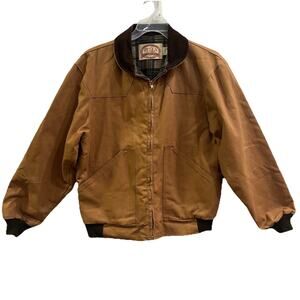 VTG Pella Plaid Flannel Lined Canvas w Courdory Collar Barn Chore Jacket Men Med
